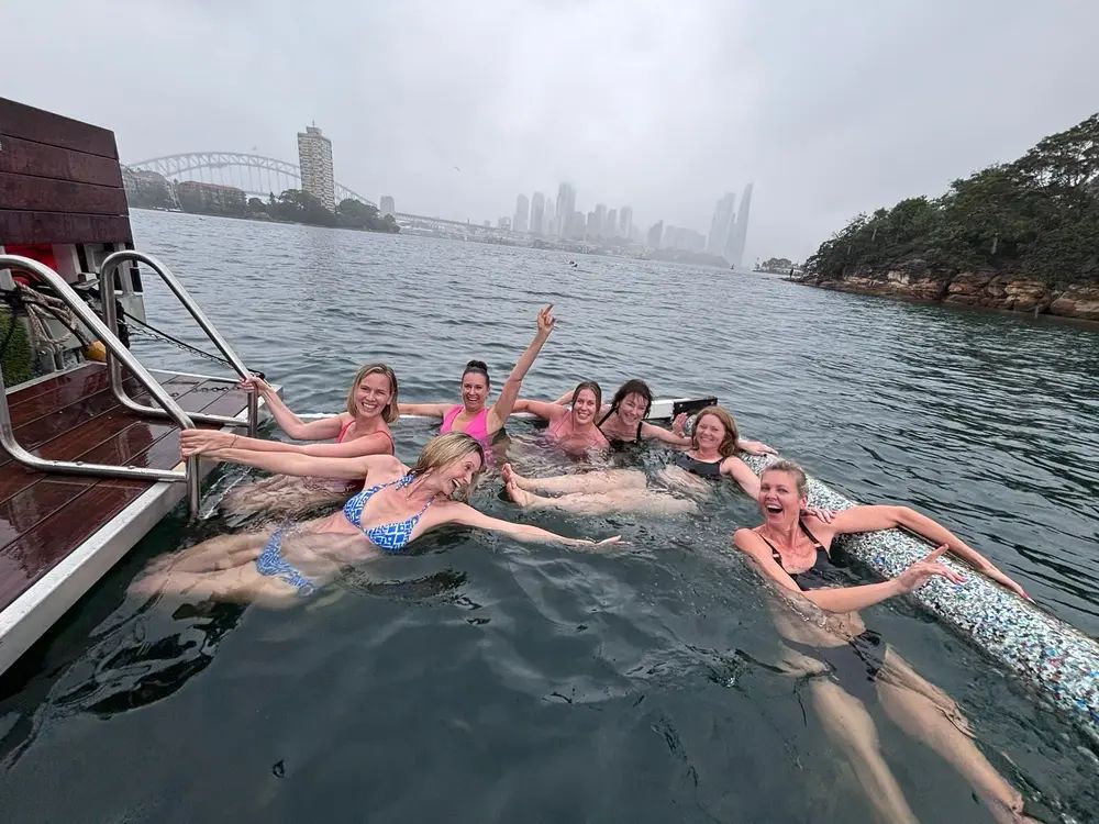 Group enjoying the wood-fired sauna